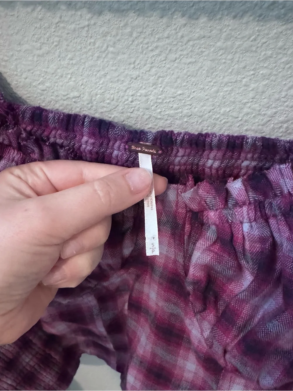 Free People Purple Plaid Off-Shoulder Peasant Blouse